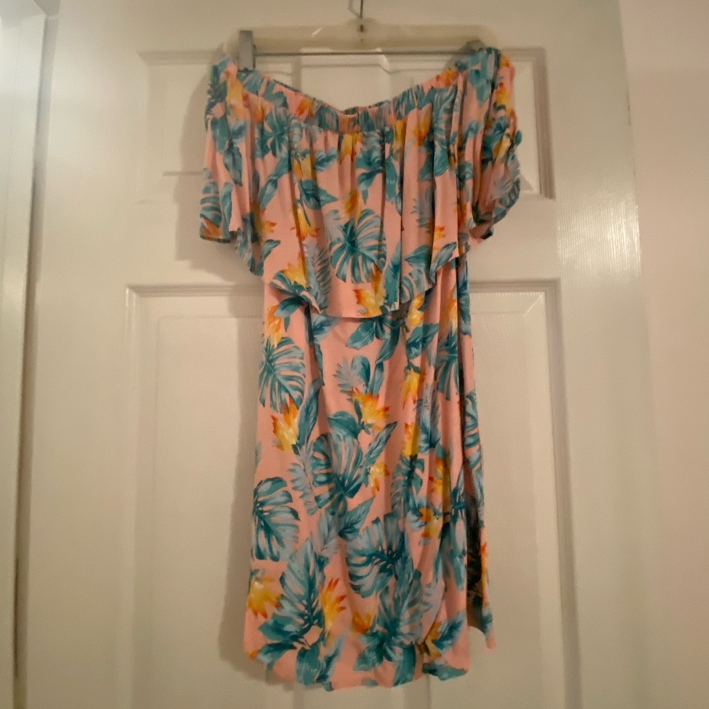 Tropical Dress. Off shoulder. Worn once.